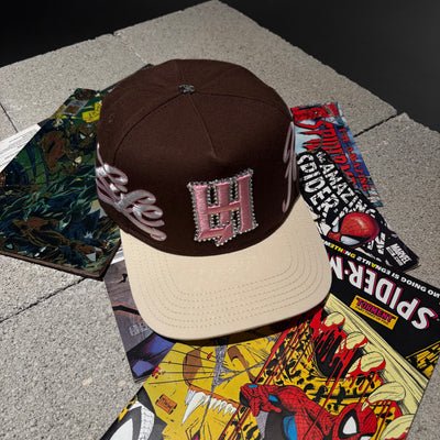 Life Hustlers Cap - brown and cream snapback with pink logo