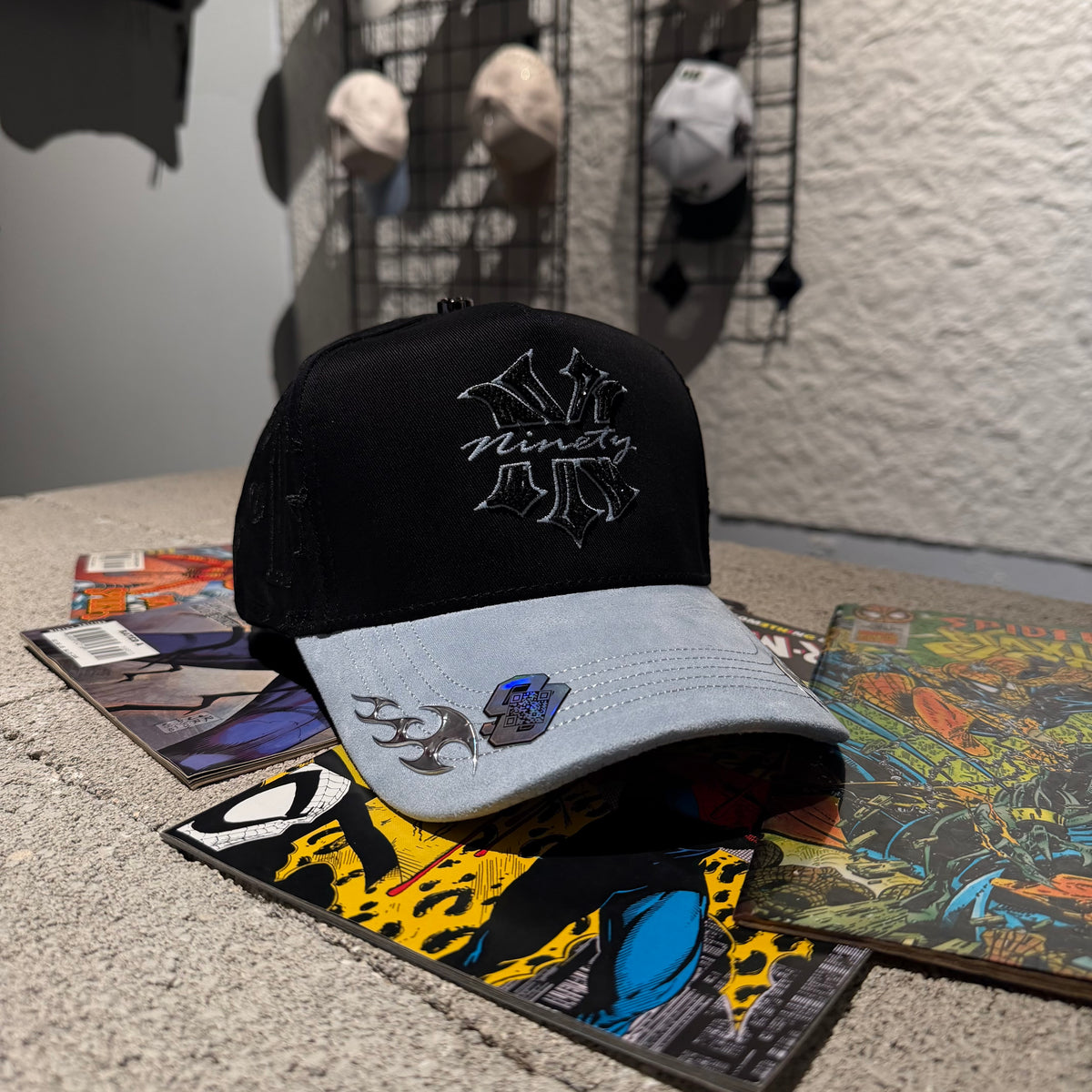 Capfans Cap - black and grey cap with embroidered "NY" letters