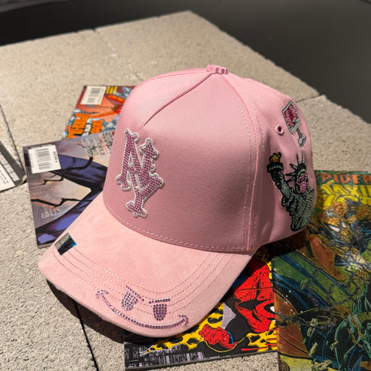 Capfans Cap - gorra rosa con letras "NY" en piedras brillantes