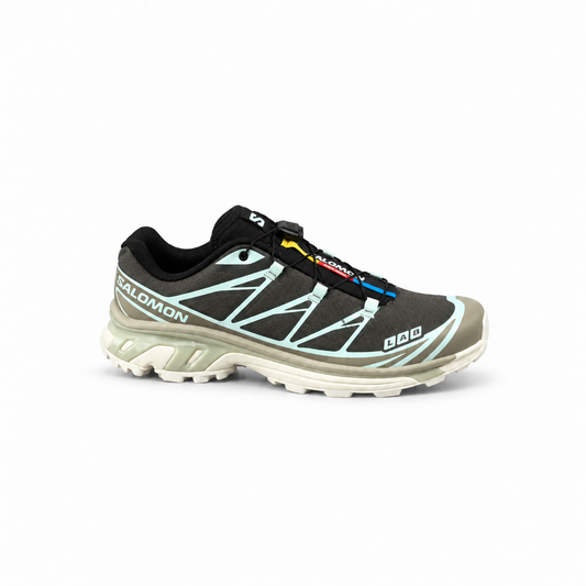 Salomon XT 6 Lunar Blue - tenis de trail oliva oscuro con capas azul claro, vista lateral