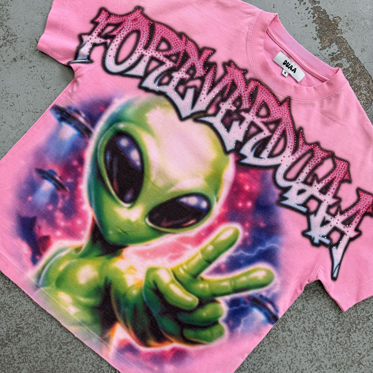 DUAA T-Shirt - t-shirt rosa con gráfico de extraterrestre en airbrush