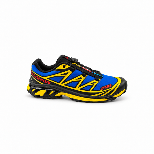 Salomon XT 6 Vivid Blue - royal blue trail sneaker with yellow overlays, side view